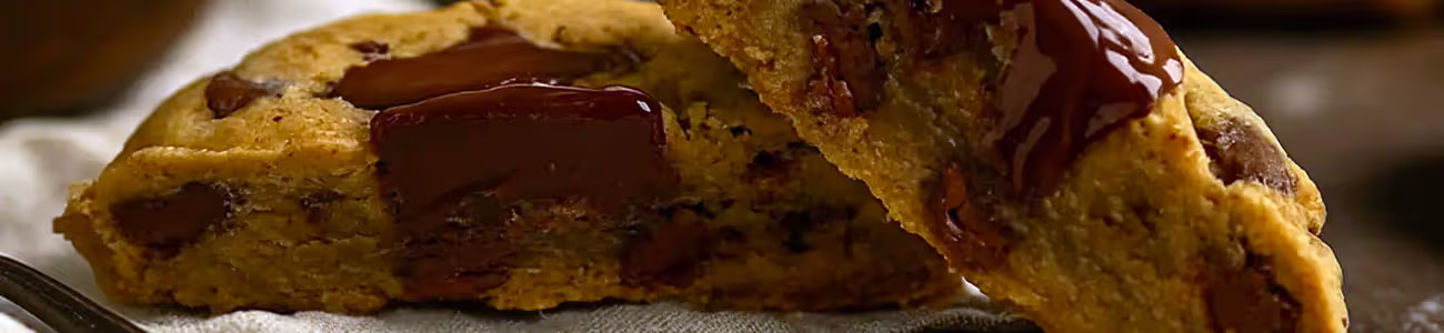 Cookie moelleux au chocolat, cassé pour montrer le cœur fondant